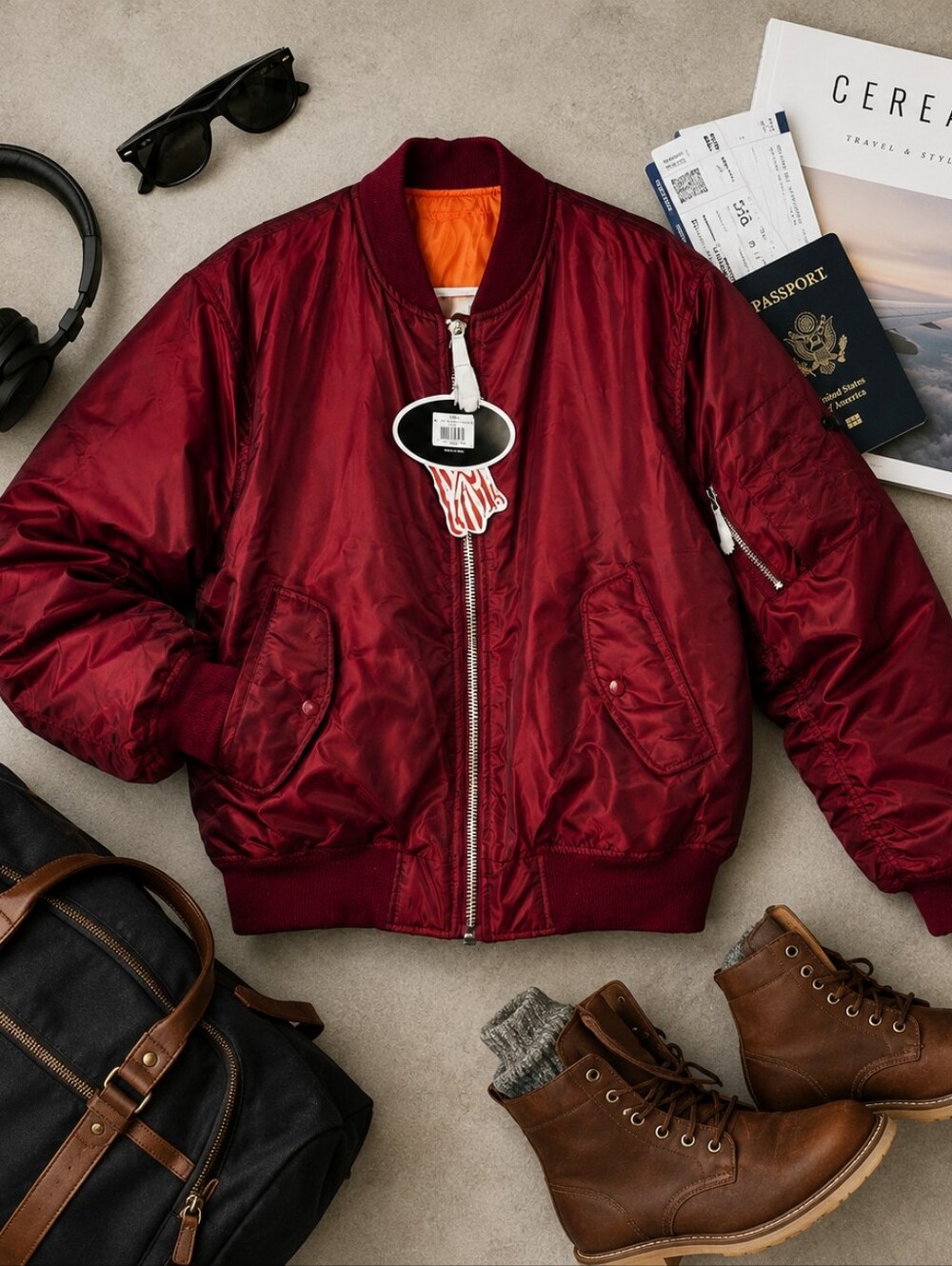 NWT ROTHCO MA-1 Maroon Orange Fight Bomber Full Zip Jacket. Mens LARGE